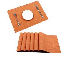 UArtlines 6er Set Platzsets Hitzebeständigen Waschbaren Woven Vinyl Tischsets rutschfest 30 * 45cm(6er Platzsets, Orange)