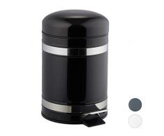 Relaxdays 3l, Absenkautomatik, Inneneimer mit Henkel, Bad Kosmetikeimer, Tretmülleimer, Edelstahl, schwarz Treteimer, 26.5 x 17 x 22 cm