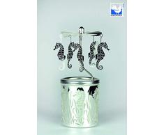 Kerzenfarm Hahn Glaskarussell Teelichthalter Windlicht 84369 Motiv Seepferdchen Größe 16 x 6 x 6 cm Glaskarussel, Glas, Silber 6 cm