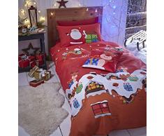 Catherine Lansfield Bettwäsche-Garnitur, Doppelbett, Bettdeckenbezug, 200 x200 cm, 2 Kissenbezüge, 50 x 75 cm, 55% Baumwolle, 45% Polyester-Perkal, Weihnachtsmann-Motiv