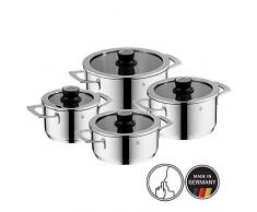 WMF VarioCuisine Topfset 4-teilig, Cromargan Edelstahl poliert, Töpfe mit Silence- Glasdeckel inkl. Thermometer, Induktionstöpfe, Topf Induktion, unbeschichtet, Silikonrand