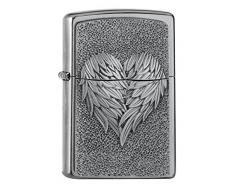 Zippo Heart with Feathers Feuerzeug, Messing, Chrome, One Size