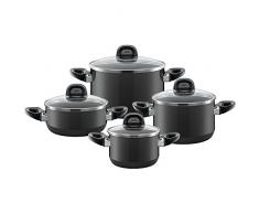 Silit Piedra Topfset 4-teilig mit Glasdeckel, Silitstahl Funktionskeramik, Schüttrand, induktionsgeeignet, spülmaschinengeeignet, schwarz