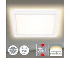Briloner Leuchten LED Panel, Deckenleuchte, Deckenlampe mit Hintergrundbeleuchtungseffekt, 12 Watt, 1.400 Lumen, 4.000 Kelvin, Weiß, Quadratisch, 19x19cm, W