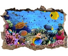 Pixxprint 3D_WD_S2562_92x62 wundervolle Fische im Korallenriff Wanddurchbruch 3D Wandtattoo, Vinyl, bunt, 92 x 62 x 0,02 cm