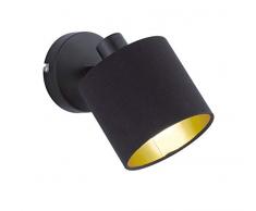 Reality Leuchten Tommy R80331079 Wandspot, Metall Schwarz Matt, Stoffschirm Schwarz / Goldfarbig