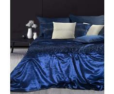 Eurofirany Tagesdecke Velvet Dicke Decke Blau Samt Bettdecke Glitzer Kristalle 200x220 cm Überwurf Luxuriös Glamour Glänzend Weich Schimmernd Schlafzimmer Wohnzimmer, Kunststoff