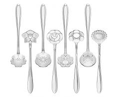 Chengu 8 Stück Edelstahl Geschirr Kreative Blume Kaffee Löffel Zucker Löffel Tee Löffel Rührstab Löffel Rührlöffel, 8 Verschiedene Muster (Silber)