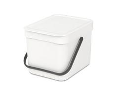 Brabantia 109706 Abfallbehälter Sort & Go, 6 L Abfalleimer, Plastik, weiß, 58.4 x 28.5 x 42.4 cm