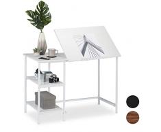 Relaxdays Schreibtisch neigbar, 3 Ablagen, mehrere Winkel, Computer- & Arbeitstisch, HxBxT: 75 x 110 x 55 cm, Weiß