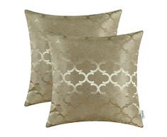 CaliTime Kissenbezüge Kissenhülle 2er-Pack Wurfkissenbezüge Schalen für Heim-Sofa-Couch Modern Glänzend & Matt Kontrast Quatrefoil Akzent Geometrisch 45cm x 45cm Bernstein Gold