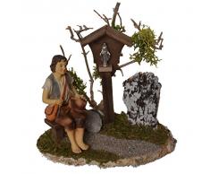 Alfred Kolbe Krippen AM 15 Weihnachtskrippen-Zubehör-Set Wegmadonna, Hirte sitzend mit Bank 14 x 9,5 x 13 cm für 10-11 cm Figuren