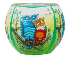 Himmlische Düfte Geschenkartikel CC209 Tischdekoration, Owls by Day Windlicht Glas 11 x 11 x 9 cm, bunt