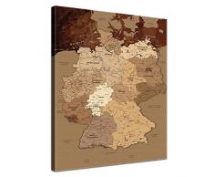 LanaKK â Deutschlandkarte Leinwandbild âDeutschlandkarte Antikâ - Deutsch - Kunstdruck-Pinnwand auf Echtholz-Keilrahmen â Globus in Braun, Einteilig & fertig gerahmt in 40x60cm
