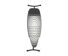 Brabantia 100482 Streckmetall-Bügeltisch 135 x 45 cm / Rohrdurchmesser 35 mm - für das Bügeln im Sitzen im Bezug integrierte hitzebeständige Parkzone für das Bügeleisen und ausklappbare Wäscheablage