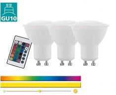 EGLO RGB-W LED GU10 dimmbar 3er-Set, 3 LED Spots mit RGB und Warmweiß Funktion, je 4 Watt (entspricht 22 Watt), 220 Lumen, GU10 RGB LED mit Fernbedienung, LED Leuchtmittel, Ø 5,3 cm