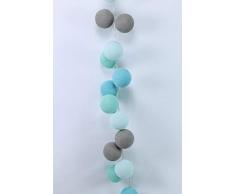 Cotton Ball Lights 20 LED Lichterkette mit USB Anschluss, Baumwolle, licht-türkis - mint - hell braun - hell-türkis