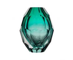 CASAMOTION Vase Mundgeblasene Vase aus Glas Optische Diamant Blumenvase,Türkis,Geschenkbox,13×13×17cm