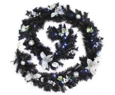 WeRChristmas Weihnachtsdekoration 9 ft beleuchteter Weihnachtsgirlande beleuchtet mit 40 cool weiß LED-Lichtern, schwarz/Silber