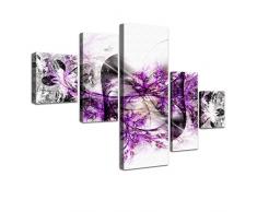LANA KK - Leinwandbild Stars Lilaâ abstraktes Design auf Echtholz-Keilrahmen â Fotoleinwand-Kunstdruck in lila, fünfteilig & fertig gerahmt in 160x100cm