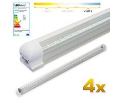 LEDVero 4x SMD LED Röhre 90 cm inklusive Fassung in kaltweiss - Leuchtstoffröhre T8 G13 Tube transparent Abdeckung - Lichtleiste mit 14 W, 1400lm- montagefertig