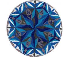 Grund Badteppich 100% Polyacryl, ultra soft, rutschfest, ÖKO-TEX-zertifiziert, 5 Jahre Garantie, FLIESSEN, Badematte 60 cm rund, blau