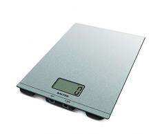 SALTER Silber Glitzer elektronische Küchenwaage, Große, ultradünne Glasplattform, gut lesbare LCD-Anzeige, Addier- & Wiegefunktion, Aquatronikfunktion zum Messen von Flüssigkeiten in ml oder fl.oz