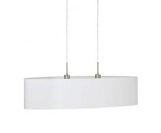 EGLO Pendellampe Pasteri, 2 flammige Textil Pendelleuchte, Hängeleuchte oval aus Stahl und Stoff, Farbe: Nickel matt, weiß, Fassung: E27, L: 100 cm