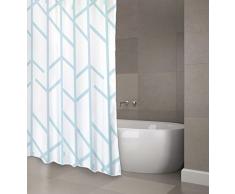 MSV Cotexsa by Premium Anti-Schimmel Textil Duschvorhang - Anti-Bakteriell, waschbar, 100% wasserdicht, mit 12 Duschvorhangringen - Polyester, „Tree“ Weiß, Hellblau 180x200cm – Made in Spain