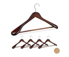 Relaxdays, braun Anzug Kleiderbügel, 5er Set, breite Schulter, 360° drehbarer Haken, mit Hosenstange, Holzkleiderbügel, Holz, 24 x 44,5 x 5,5cm