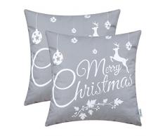 CaliTime Kissenbezüge Kissenhülle Packung mit 2 weichen Leinenbezügen Dekokissen Cases für Couchsofa Wohnkultur Frohe Weihnachten Weiß Rentier 50cm x 50cm Grau