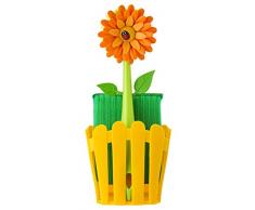 VIGAR Flower Power Spülbecken Organizer mit Spülbürste und Schwamm, PVC, Polyester, Gummi, orange/gelb/grün, Centimeters