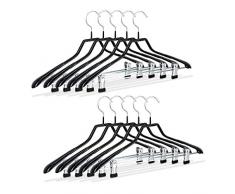 Relaxdays Klammerbügel, 10er Set, Kleiderbügel für Kostüme, gummiert aus Metall, rutschfest, platzsparend, 42 cm, schwarz