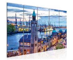 Bilder Stadt Hamburg Wandbild 150 x 60 cm Vlies - Leinwand Bild XXL Format Wandbilder Wohnzimmer Wohnung Deko Kunstdrucke Blau 5 Teilig - MADE IN GERMANY - Fertig zum Aufhängen 603056a