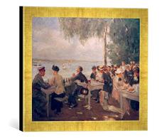 Gerahmtes Bild von Max Liebermann Gartenlokal an der Havel-Nikolskoe, Kunstdruck im hochwertigen handgefertigten Bilder-Rahmen, 40x30 cm, Gold Raya