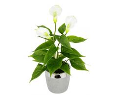 Flair Flower, weißen Kunstpflanze Calla im Übertopf aus Keramik, Blüten, Kunstblumen, Seidenblumen, Kunststoff, Unechte, Künstliche Deko, Gefälschte Blumen, 42x23 cm