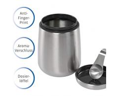 Kaffeedose Edelstahl 500g I luftdicht I magnetischer Dosierlöffel im Deckel I Anti Finger Print I Kaffeebehälter mit Aromaverschluss I Kaffeepulver