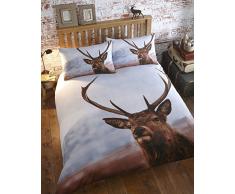 Thru The Lens Durch das Objektiv Highland Hirsch Doppelbett Quilt Bettbezug Bettwäsche-Set und 2 Kissenbezügen, weiß, braun