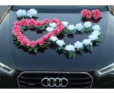 Autoschmuck Hochzeit Dekoration, Rosa/Reinweiß, 34x24x14
