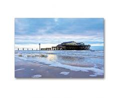 Premium Textil-Leinwand 90 x 60 cm Quer-Format Strandbar 54° Nord auf Holzbalken gebautes Lokal | Wandbild, HD-Bild auf Keilrahmen, Fertigbild auf hochwertigem Vlies, Leinwanddruck von Manuela Falke