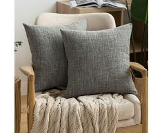 MIULEE Deko-Kissenbezüge, Leinen, Jute, quadratisch, solide Landhaus, modern, prägnant, Kissenbezug für Sofa, Auto, 2 Stück 16×16 grau