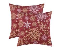 CaliTime Kissenbezüge Kissenhülle Packung mit 2 kuscheligen Fleece-Dekokissenbezügen Bezüge für Couchbettsofa Weihnachten Schneeflocken Beidseitig 40cm x 40cm Weihnachten Rot
