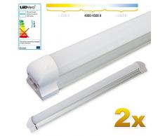 LEDVero 2x SMD LED Röhre 60 cm inklusive Fassung in neutralweiss- Leuchtstoffröhre T8 G13 Tube milchige Abdeckung - Lichtleiste mit 8 W, 800lm- montagefertig