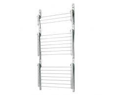 MSV Tür Wäschetrockner mit Bambusbrett 5 Ebenen aus Stahl, Silber/braun, 180x55x2 cm