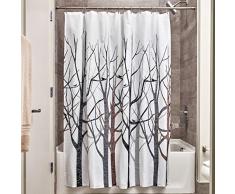 InterDesign Forest Duschvorhang | Designer Duschvorhang in 183,0 cm x 183,0 cm | tolles Duschvorhang Motiv Bäume | Polyester grau/schwarz