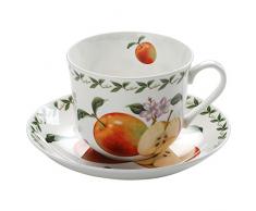 Maxwell & Williams PB8105 Orchard Fruits Frühstückstasse, Kaffeetasse mit Untertasse, Motiv: Apfel, in Geschenkbox, Porzellan