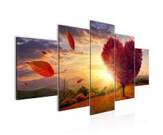 Runa Art Bilder Herbst Baum Herz Wandbild 200 x 100 cm Vlies - Leinwand Bild XXL Format Wandbilder Wohnzimmer Wohnung Deko Kunstdrucke Rot 5 Teilig - Made IN Germany - Fertig zum Aufhängen 605851a