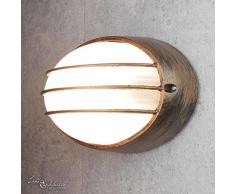 Maritime Wandlampe AuÃen E27 B:22cm Echtglas oval Ziergitter Wandleuchte Gold Antik Balkon Fassade
