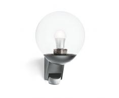 Steinel Außenwandleuchte L 585 anthrazit, 180° Bewegungsmelder, Max.12 m Reichweite, klassisch, mundgeblasenes Glas