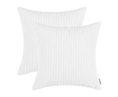CaliTime Kissenbezüge Kissenhülle 2er-Pack Kissenhülle Supersoft Corduroy Corn Striped Beide Seiten Dekokissenhüllen Cases 60cm x 60cm True White